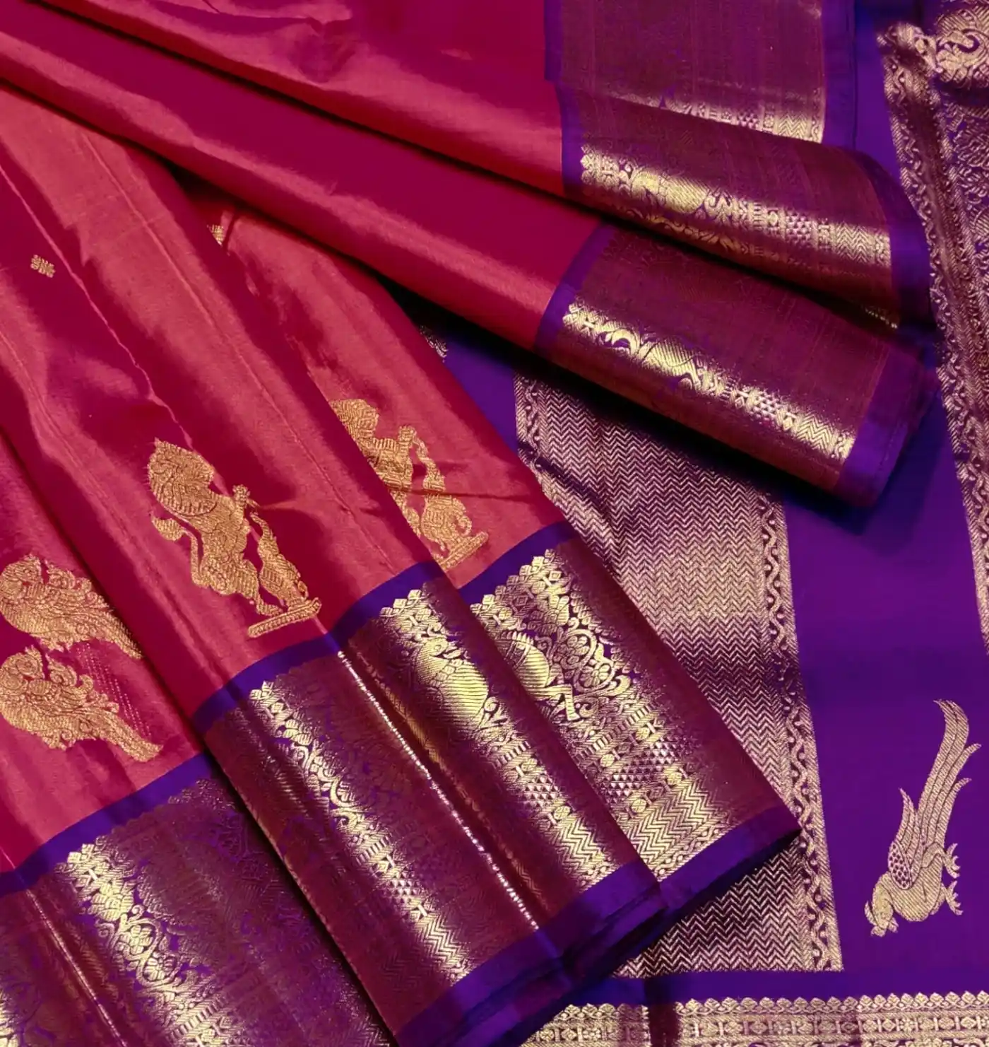 Rani Pink Designer Silk Saree – Pink & Purple & Gold